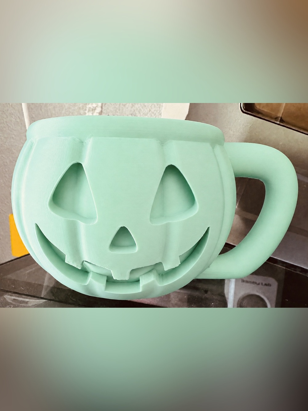 Mint Green Halloween Jack-O'-Lantern Ice cream pint holder with spoon holder